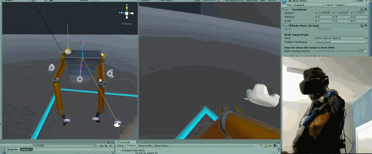 Upper-body tracking prototype demoing a tracked arm